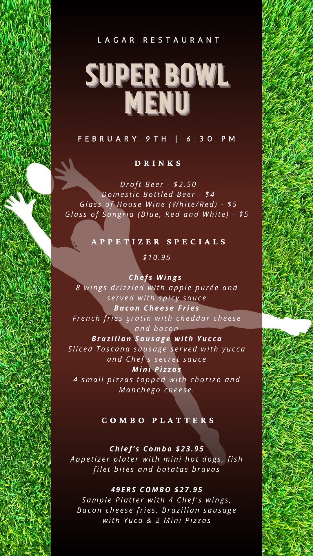 super bowl lunch menu